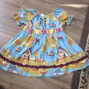 Matilda Jane Blue and Yellow Dress with Button Detail